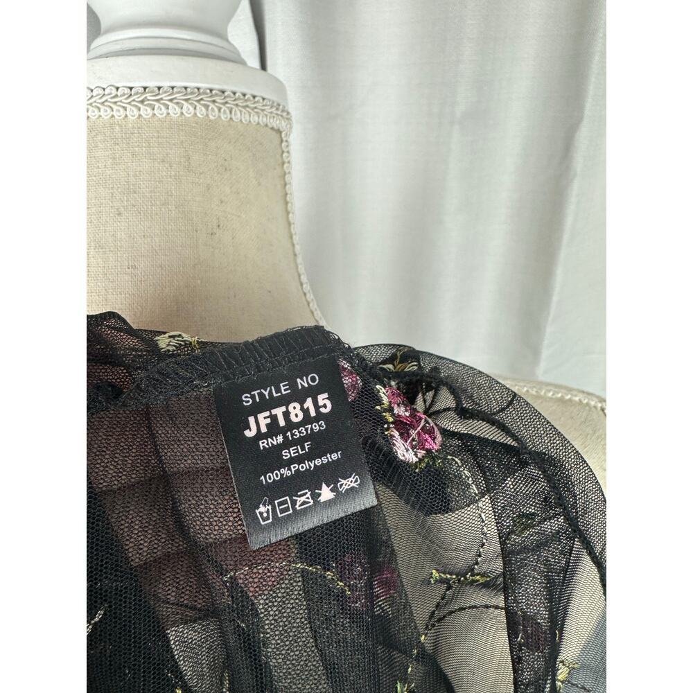 POL Mesh Floral Embroidered Top L Fairy Grunge Coquette Sheer Bell Sleeve - Picture 7 of 8